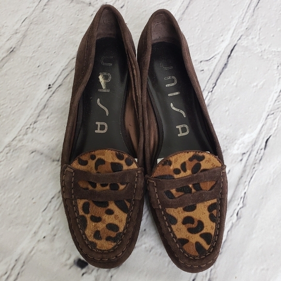 Unisa Shoes - UNISA Unleeann Flats Brown Suede & Pony Hair Cheeta Print Rubber Soles 8